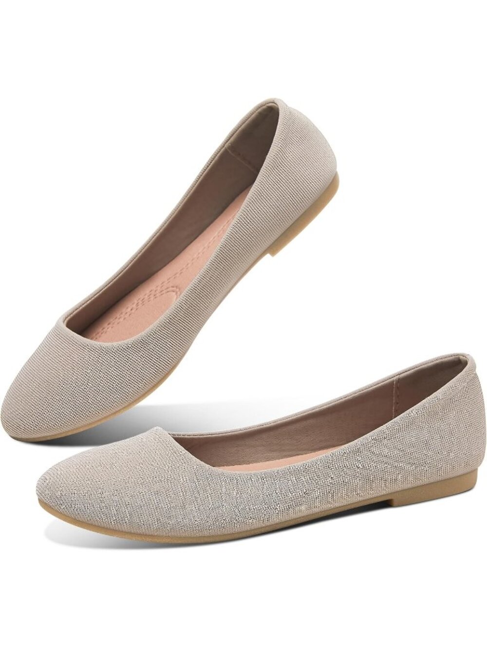Women's Khaki Ballet Flats Round Toe Textile Slip On Causal Dress Shoes